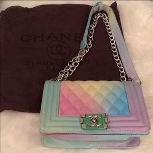 Rainbow colored purse with dust bag